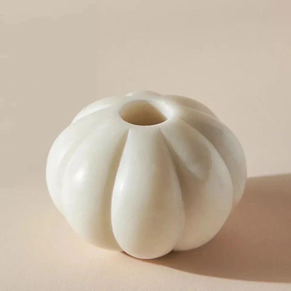 NWT Anthropologie Cream Marble Pumpkin Candle Holder - Picture 2 of 2